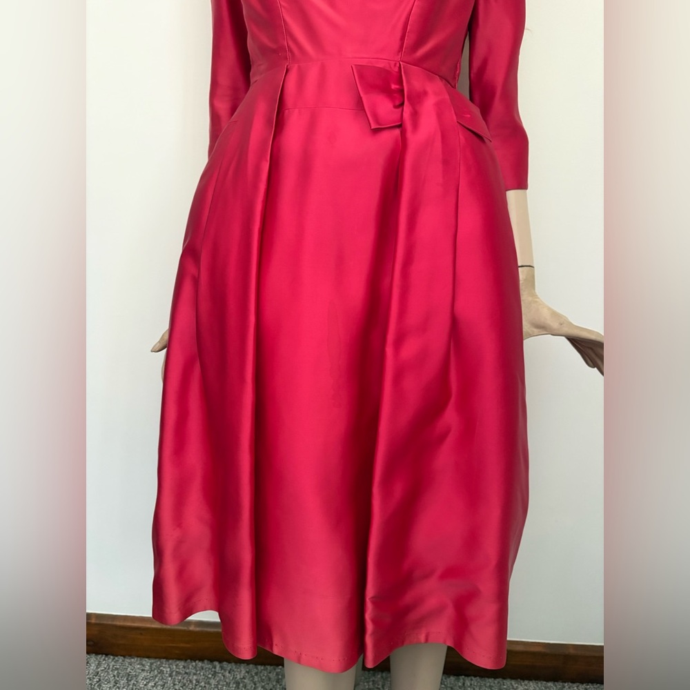 Vintage 50s Coral Pink Satin Suzy Perrette Style Bombshell Dress & Designer Hat - Picture 10 of 14